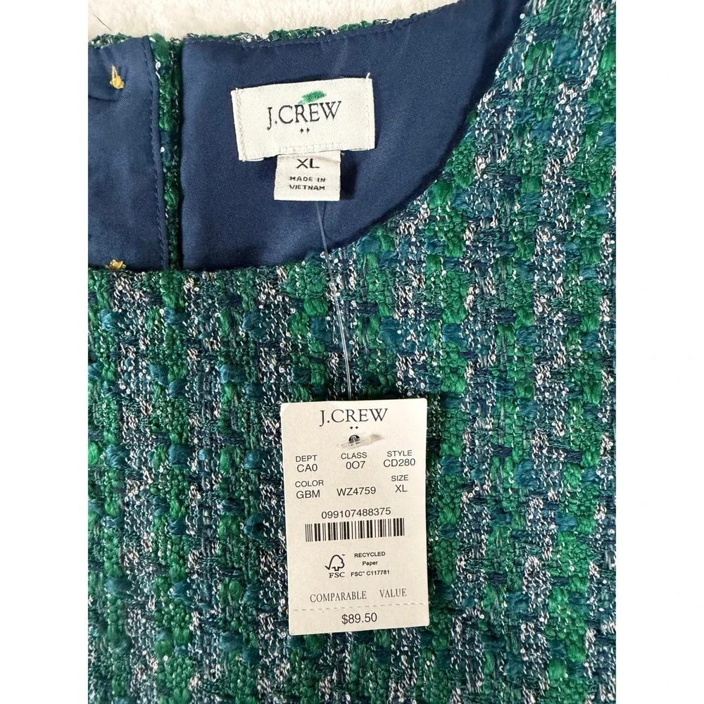 J.Crew‎ Tweed Woven Two-Piece Set Women Top XL Skirt 16 Green Blue Elevated